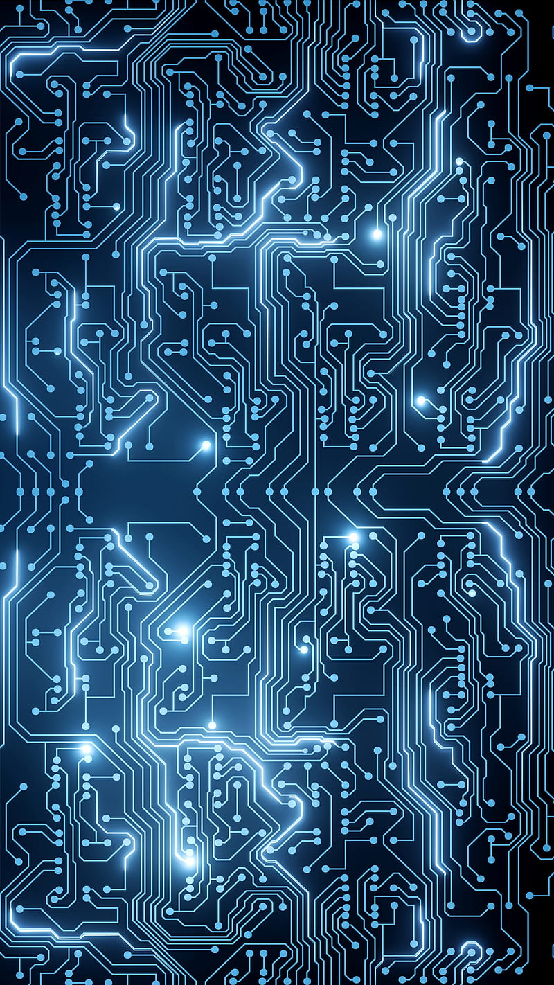 blue pcb, lines, connections, Technology, HD phone wallpaper