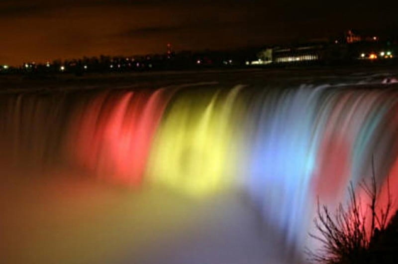 Niagra Falls, shine, nighttime, colors, rainbow, HD wallpaper