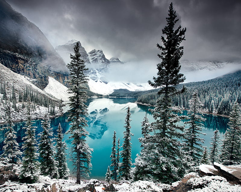 Beautiful Landscapes in the World Ultra, Nature, Lakes, bonito, Landscape, Winter, Turquoise, Scenery, Lake, Water, Mountains, Canada, Natural, MoraineLake, HD wallpaper