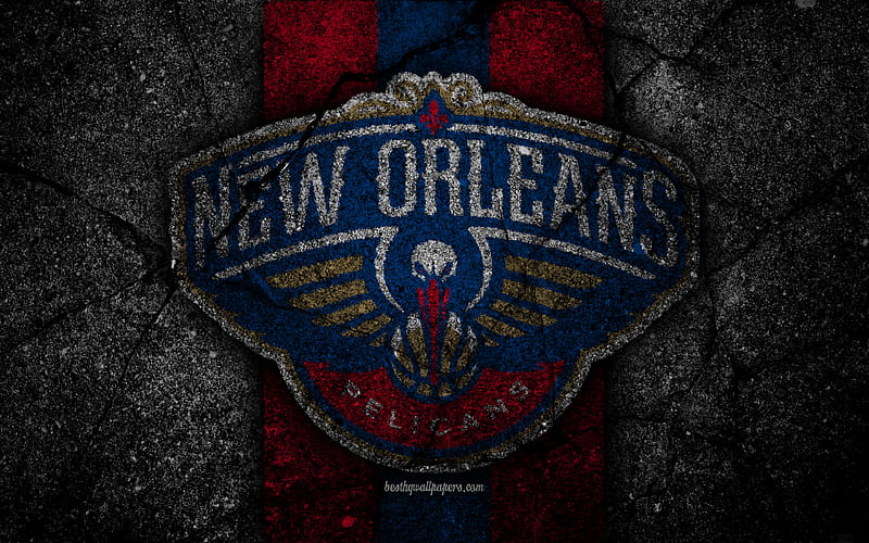 New Orleans Pelicans, NBA logo, black stone, basketball, Western Conference, asphalt texture, USA, creative, basketball club, New Orleans Pelicans logo, HD wallpaper