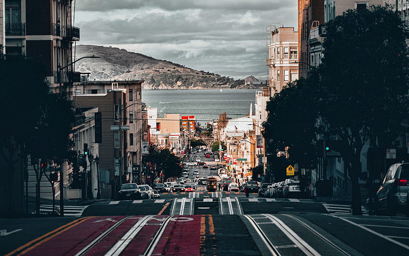 San Francisco street, hills, american cities, California, City of San Francisco, USA, Cities of California, America, HD wallpaper