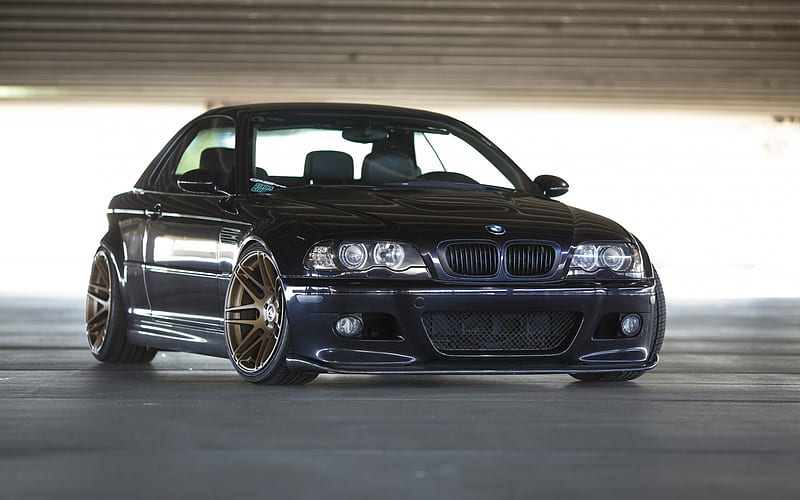  BMW 3, E46, coupé deportivo negro, tuning E46, vista frontal, llantas de bronce, BMW, Fondo de pantalla HD |  Picopx