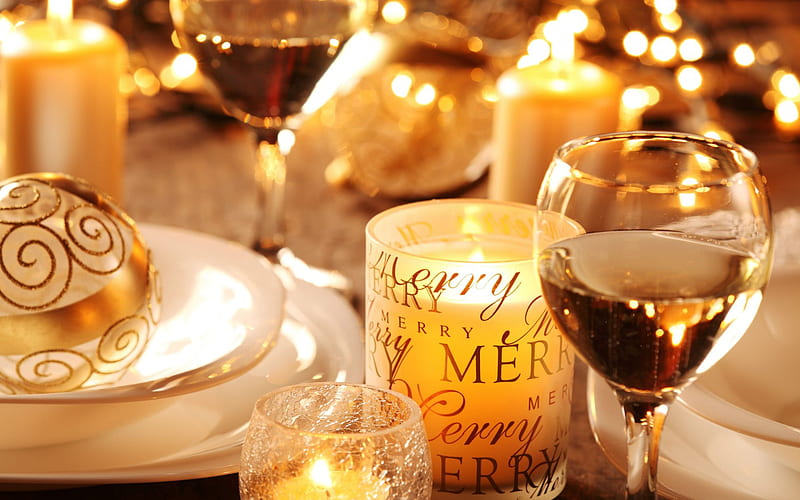 Holiday, Christmas, Candle, Champagne, Glass, HD wallpaper