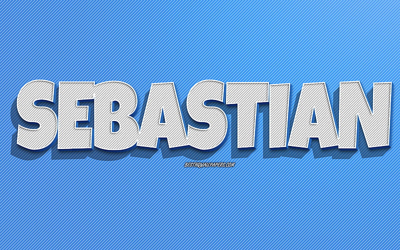 Sebastian, blue lines background, with names, Sebastian name, male names, Sebastian greeting card, line art, with Sebastian name, HD wallpaper