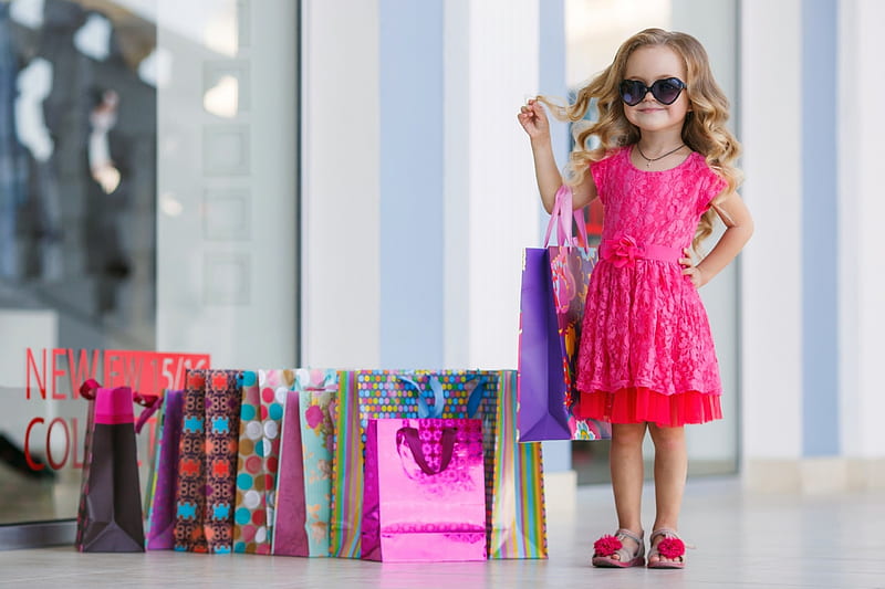 Little fashionista, sunglasses, cute, fashionista, girl, copil, child, funny, pink, HD wallpaper