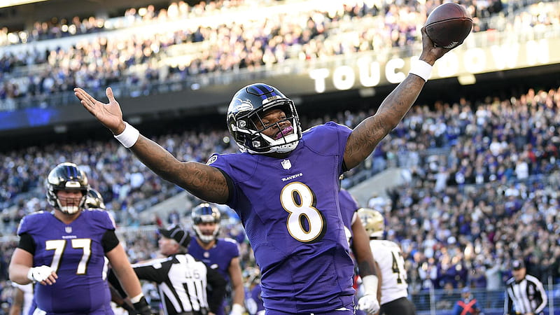 Lamar Jackson Is Having Hands In The Air With Sprint Football Wearing Purple Sports Dress And Helmet Sports, HD wallpaper