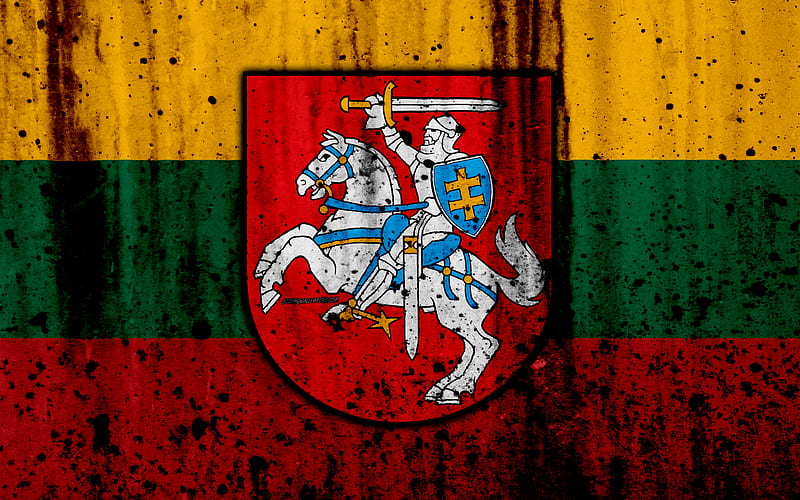 Lithuanian flag grunge, flag of Lithuania, Europe, national symbols, Lithuania, coat of arms of Lithuania, Lithuanian coat of arms, HD wallpaper