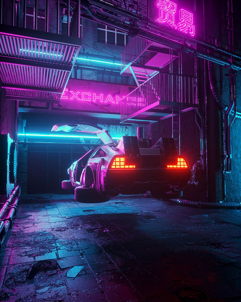 Car, back view, neon, night, art, HD phone wallpaper | Peakpx