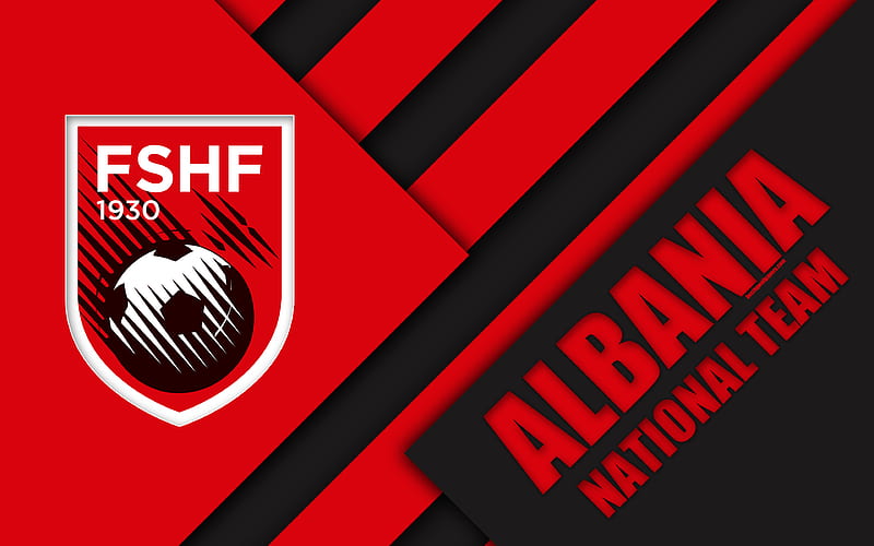 Albania national football team emblem, material design, red black abstraction, logo, football, Albania, coat of arms, HD wallpaper