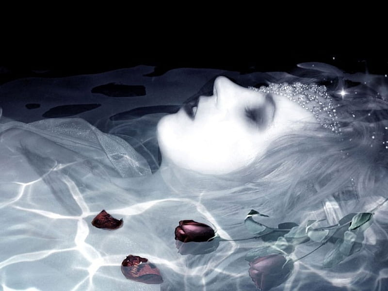 The drowning girl in roses, roses, aphelia, gothic, girl, art, HD wallpaper
