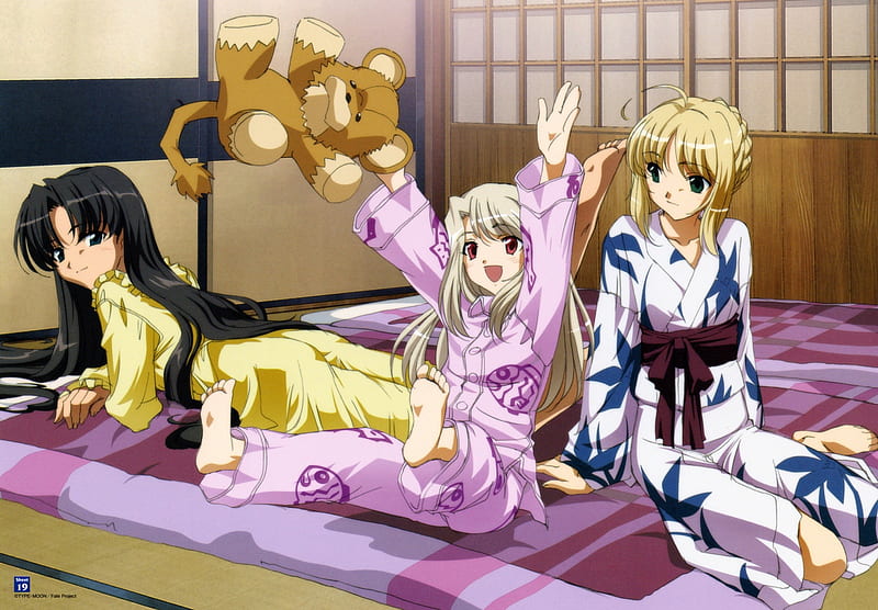 Sleep Over, saber, fate stay night, rin, anime, illyasviel, HD