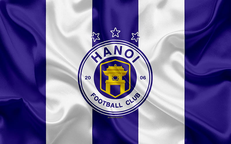 Hanoi FC logo, silk texture, Vietnamese football club, emblem, blue white silk flag, V-League 1, Hanoi, Vietnam, football, Ha Noi FC, HD wallpaper