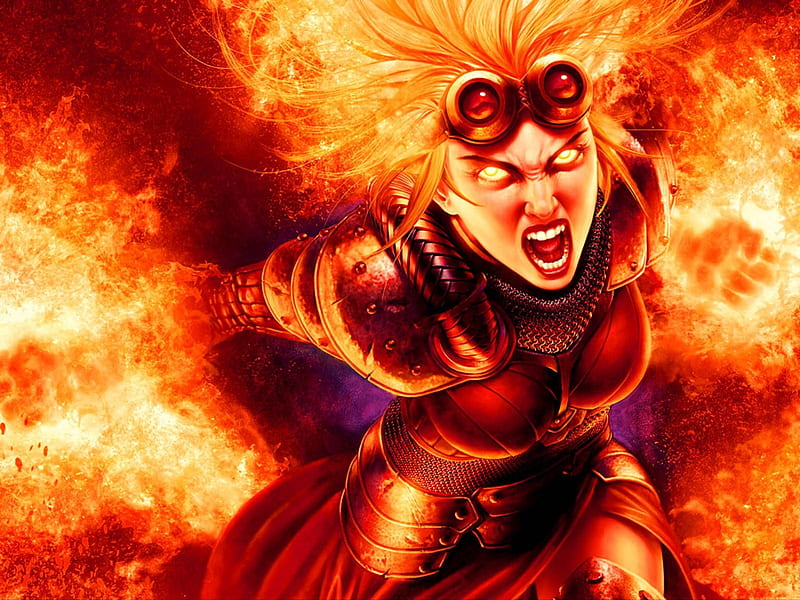 Chandra Blaze, fire, game, magic, women, MTG, HD wallpaper