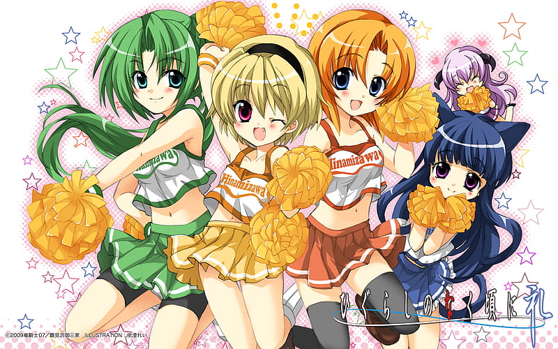 Cute Cheerleaders, cute, higurashi no naku koro ni, anime, cheerleaders, girls, HD wallpaper
