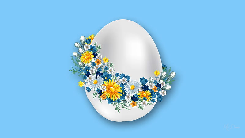 Beautiful Easter Egg, egg, wreath, Easter, flowers, spring, blue, Firefox Persona theme, floral, HD wallpaper