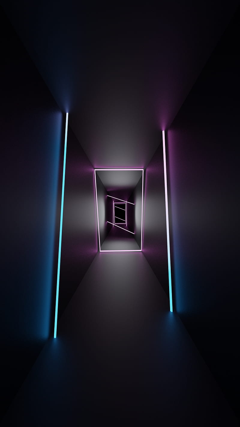 Neon Hallway, black, blue, bright, dark, hypnotic, pink, scifi, technology, HD phone wallpaper
