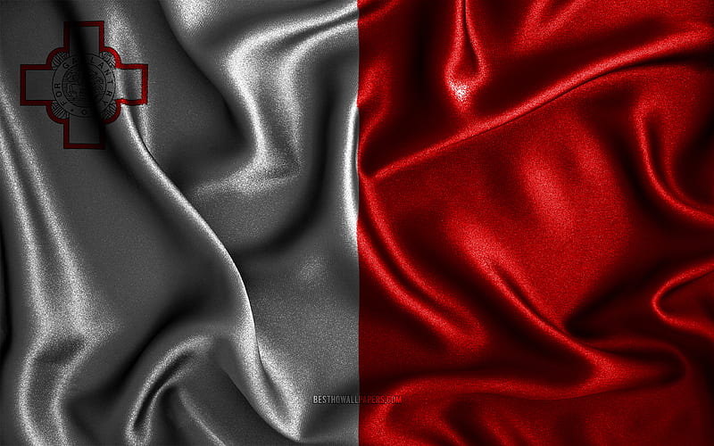 Maltese flag silk wavy flags, European countries, national symbols, Flag of Malta, fabric flags, Malta flag, 3D art, Malta, Europe, Malta 3D flag, HD wallpaper