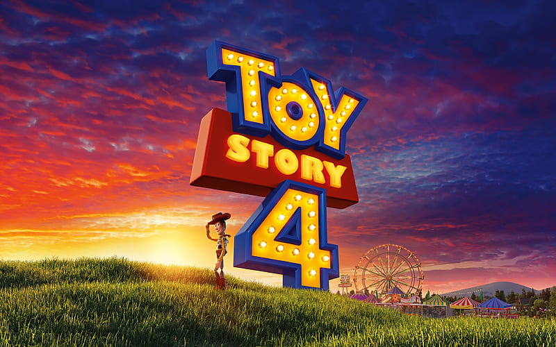 Woody Toy Story 4 logo, poster, Toy Story characters, 2019 movie, Toy Story 4, 3D-animation, 2019 Toy Story 4, HD wallpaper