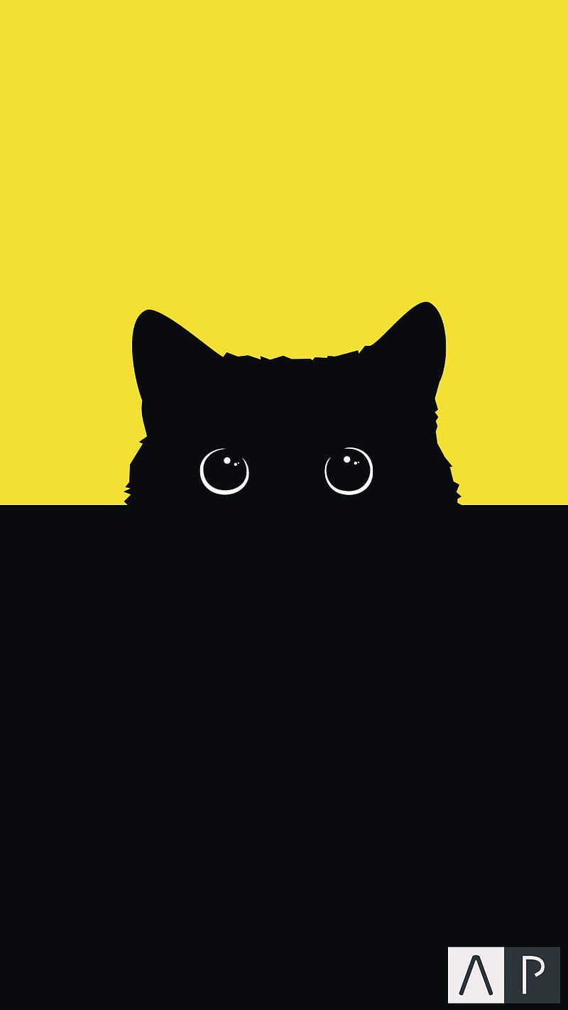 Kitty, cat, minimalism, black, cute, HD phone wallpaper