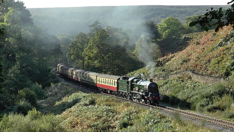 North Yorkshire Moors Railway, Steam engine, Moors, Carriages, Yorkshire, England, HD wallpaper