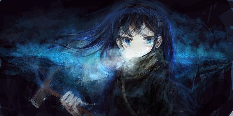 Wallpaper the dark background, anime, blue eyes, long hair