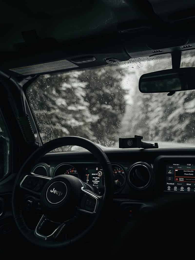 jeep wrangler, jeep, steering wheel, car, black, HD phone wallpaper