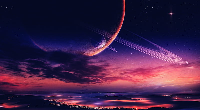 Another Earth vol 2 Ultra, Space, planets, night sky, stars, universe, moons, clouds, purple, bonito, digital, cosmos, HD wallpaper