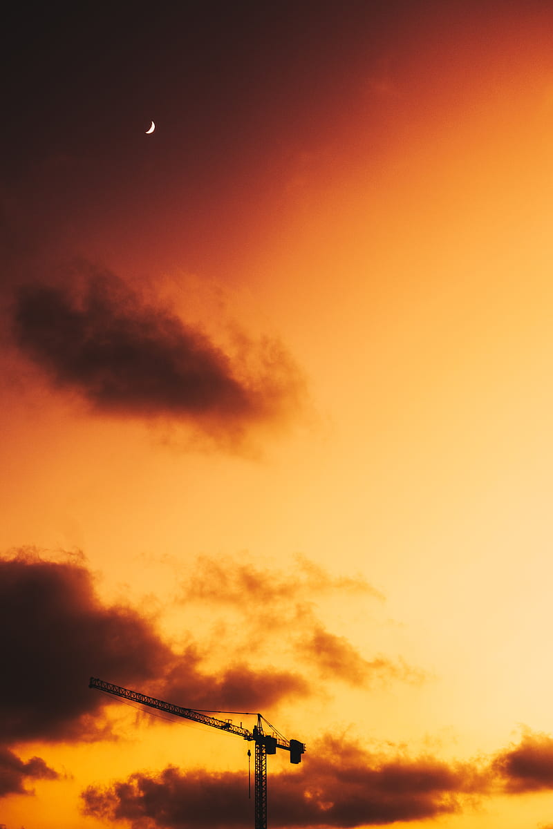 moon, sky, clouds, sunset, twilight, HD phone wallpaper