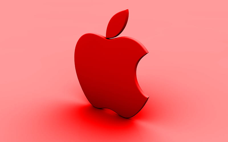 Apple red logo, red background, creative, Apple, minimal, Apple logo, artwork, Apple 3D logo, HD wallpaper
