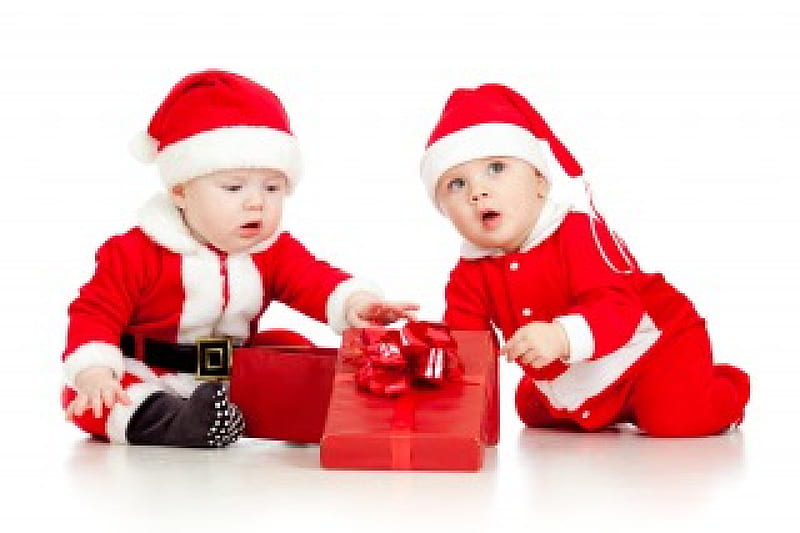 funny little kids, children, Santa Claus, gift, Santa, baby, gift boxes, kids, HD wallpaper
