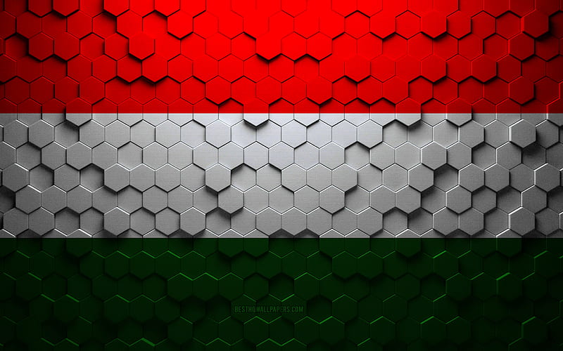 Flag of Hungary, honeycomb art, Hungary hexagons flag, Hungary, 3d hexagons art, Hungary flag, HD wallpaper