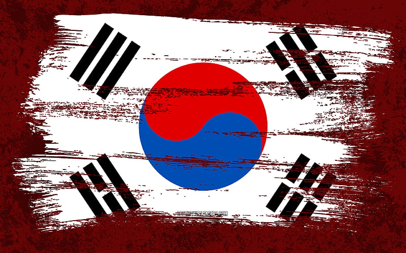 Flag of South Korea, grunge flags, Asian countries, national symbols, brush stroke, South Korean flag, grunge art, South Korea flag, Asia, South Korea, HD wallpaper