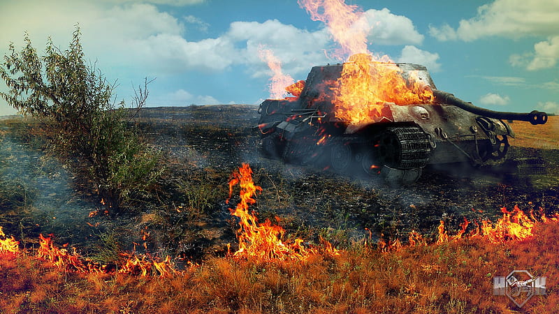 World Of Tanks Tank On Fire With Background Of Blue Sky And Clouds World Of Tanks Games, HD wallpaper