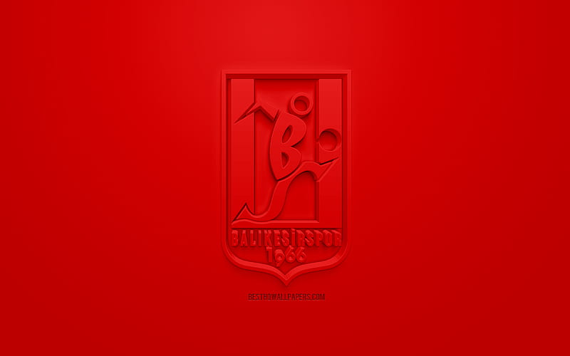 Balikesirspor, creative 3D logo, red background, 3d emblem, Turkish Football club, 1 Lig, Balikesir, Turkey, TFF First League, 3d art, football, 3d logo, HD wallpaper