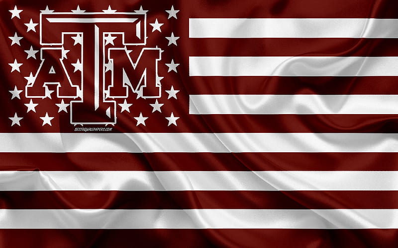 Texas AM Aggies, American football team, creative American flag, burgundy white flag, NCAA, College Station, Texas, USA, Texas AM Aggies logo, emblem, silk flag, American football, HD wallpaper