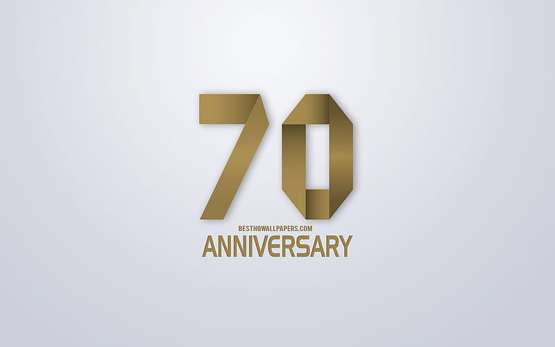 70th Anniversary, Anniversary golden origami Background, creative art, 70 Years Anniversary, gold origami letters, 70th Anniversary sign, Anniversary Background, HD wallpaper