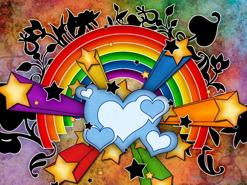 rainbow concept, stars, rainbow, vector, heart, HD wallpaper