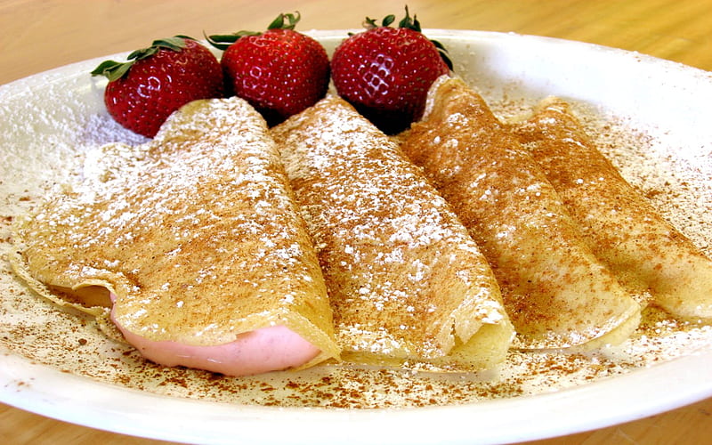 Pancakes with a strawberry, tasty, pancake, strawberry, food, HD