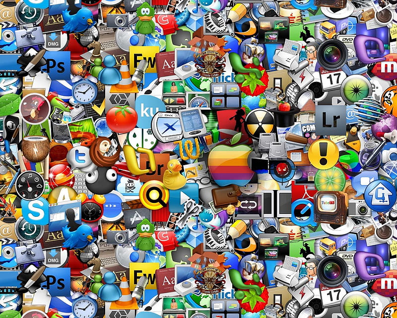Apple Collage, apple, icons, inc, iphone, logo, HD wallpaper