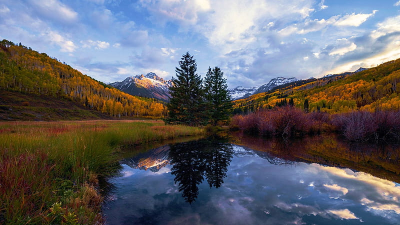 Reflection in SW Colorado, sky, water, mountain, pond, usa, landscape ...