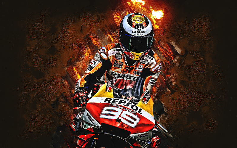 Jorge Lorenzo, Spanish motorcycle racer, MotoGP, Repsol Honda, Honda RC213V, orange creative background, Jorge Lorenzo Guerrero, Honda, HD wallpaper