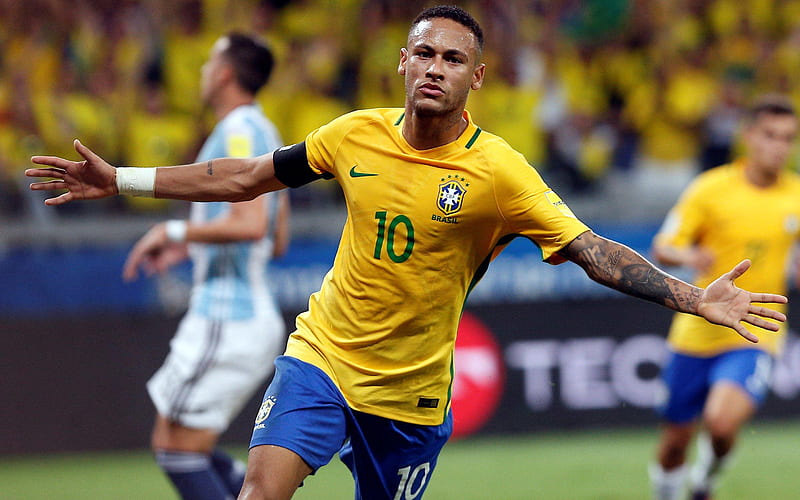 Neymar JR, goal, Brazilian National Team, joy, soccer, footballers, Neymar, football, HD wallpaper