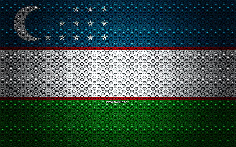 Flag of Uzbekistan creative art, metal mesh texture, Uzbekistan flag, national symbol, Uzbekistan, Asia, flags of Asian countries, HD wallpaper