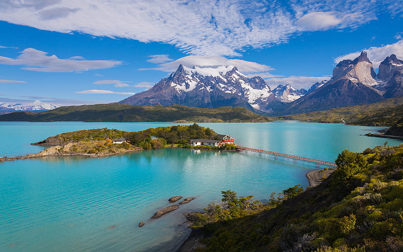 Torres del Paine, blue lake, mountains, Patagonia, Chile, HD wallpaper