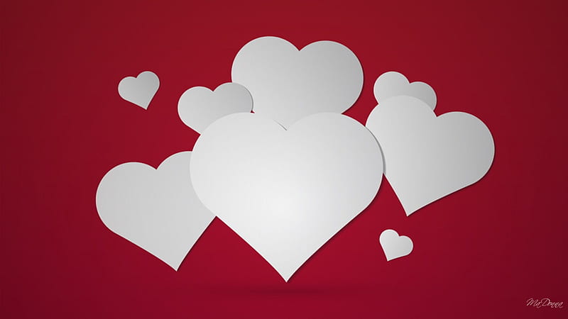 Cut Out Paper Hearts, red and white, Valentines Day, 3D, cut out, paper, corazones, abstract, HD wallpaper