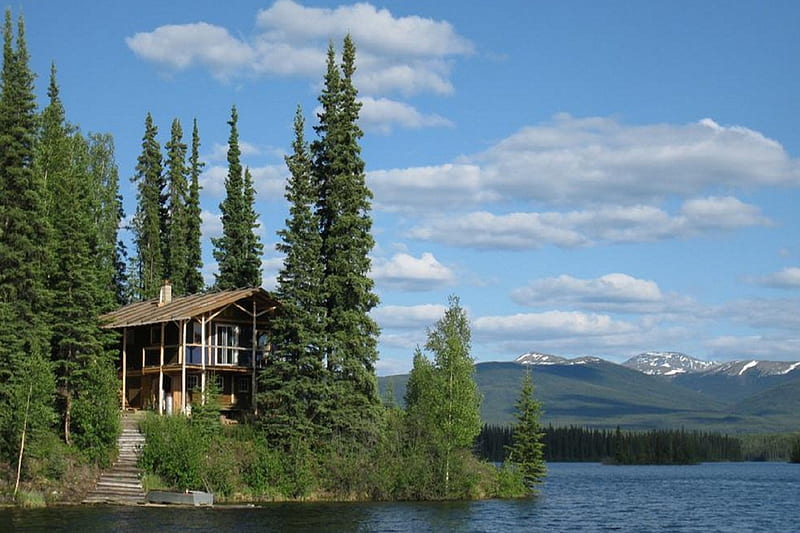 Yukon-Kanada, Haus, Natur, Wald, See, HD wallpaper