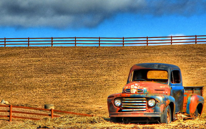 Rusty 3, rusty, truck, old, field, HD wallpaper