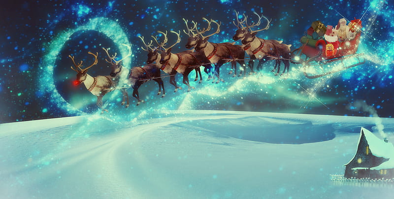 Holiday, Christmas, Reindeer, Santa, Sleigh, Snow, Winter, HD wallpaper