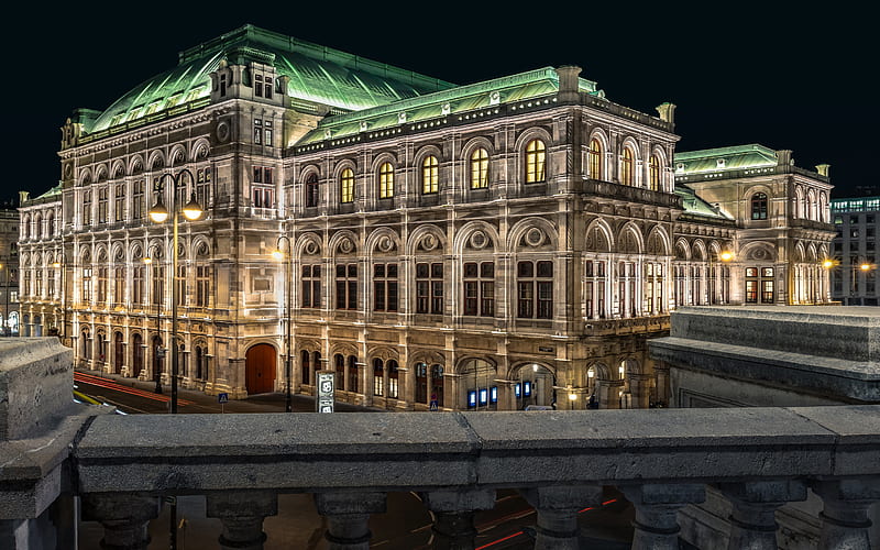 Vienna State Opera, Vienna, Austrian opera house, evening, old building, landmark, Austria, HD wallpaper