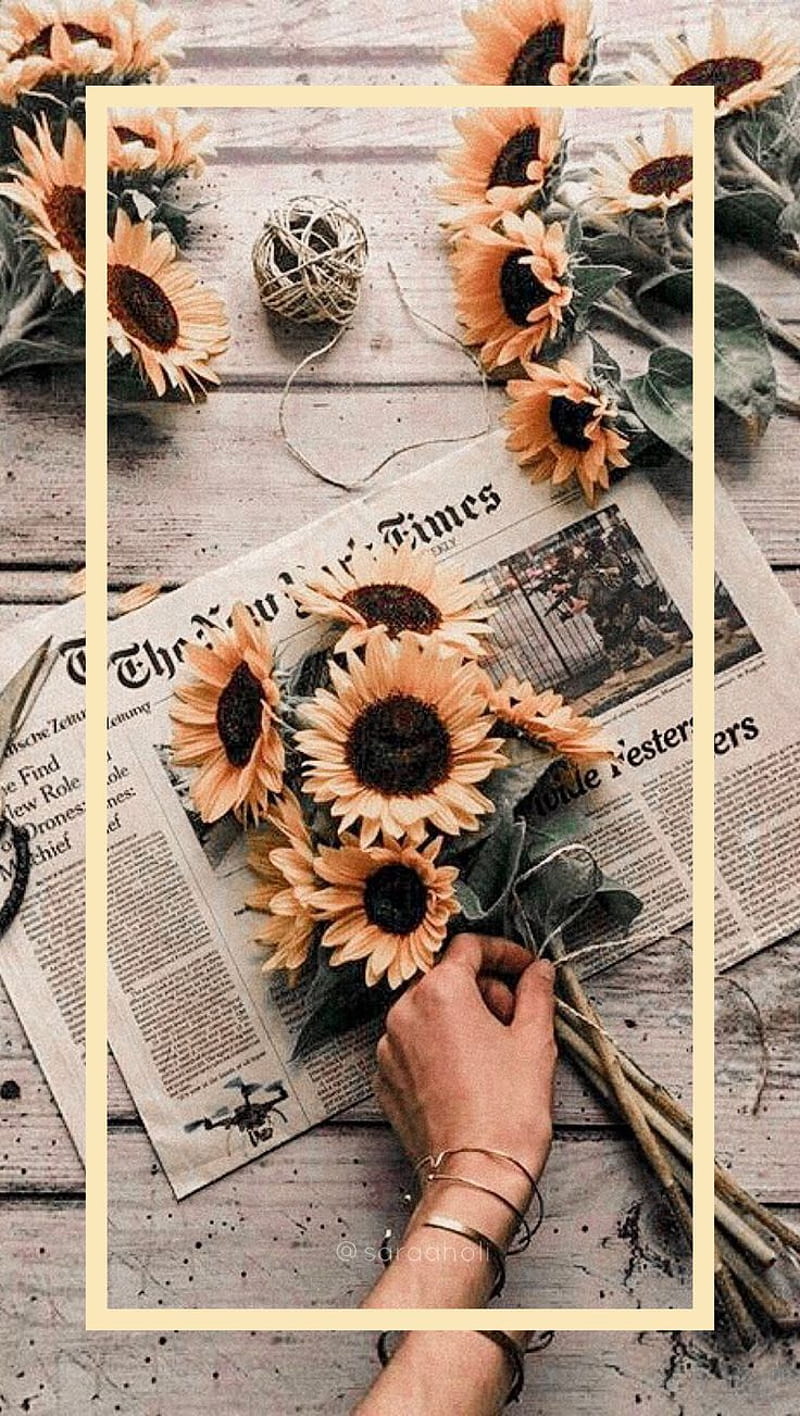 Aesthetic, calm, flowers, pretty, sunflowers, vintage, HD phone wallpaper